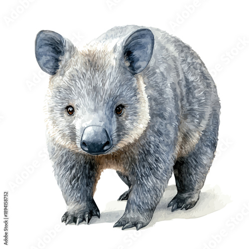 Wombat, elegant watercolor vector illustration with flowing lines and gentle color transitions, isolated on a white background.