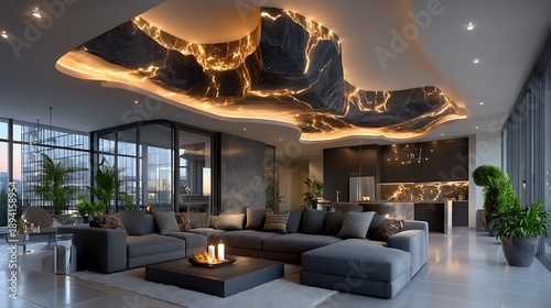 Elegant modern living room interior lighting design high resolution picture