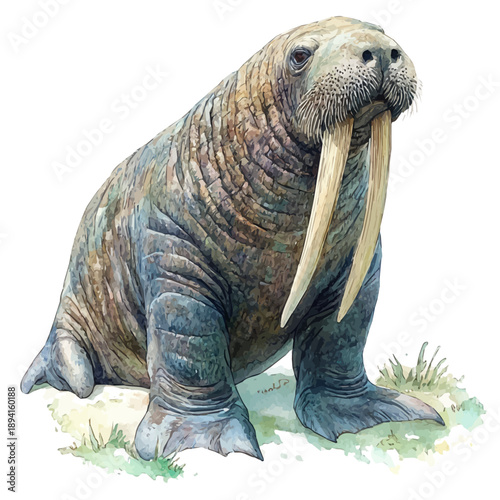 watercolor draw of Walrus, isolated on a white background.