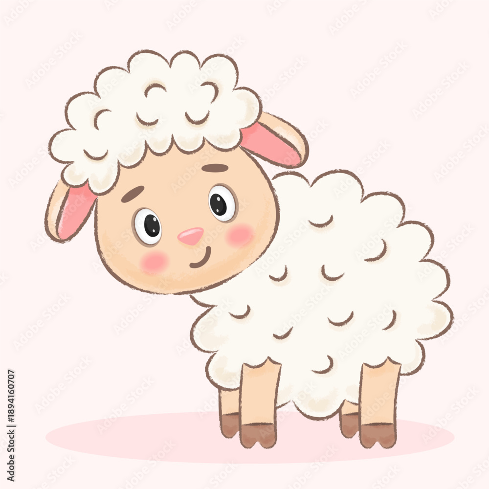 Fototapeta premium Cute Sheep on a Light Background