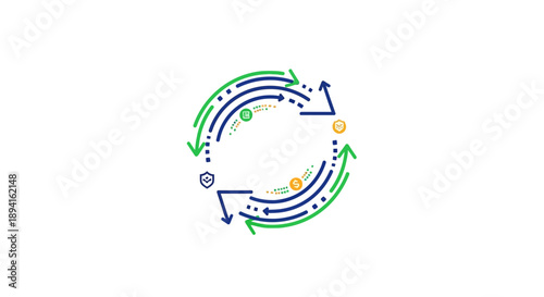 Circular arrows illustrating a continuous process or cycle.