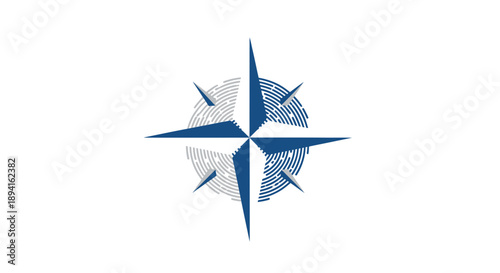 Stylized Compass Rose with Blue and Grey Geometric Patterns.