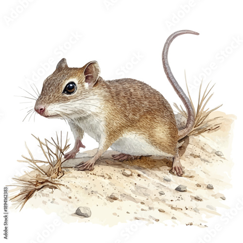 watercolor hand-drawn of Shrew, isolated on a white background.
