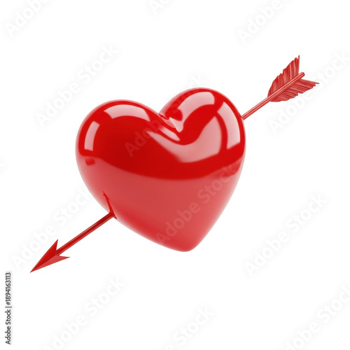 Red heart with arrow isolated on transparent background