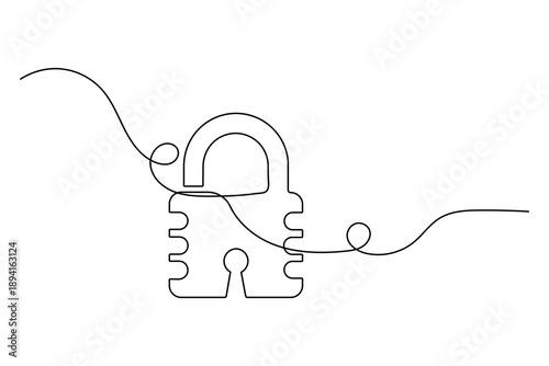 Open shackle padlock continuous line art drawing of an accessible security symbol for authorization concepts
