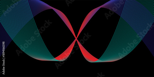 Illustration colorful neon line glow  on black background. futuristic particle wave abstract background.