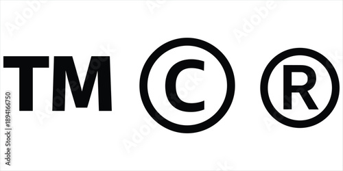 Trademark copyright and registered symbols in bold black text and outline on white Keywords: TM, trademark, copyright, C