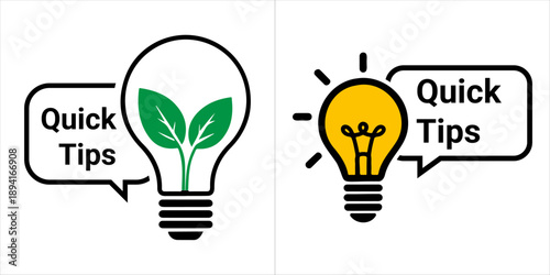 Quick tips icons displaying a nature-based idea and a glowing lightbulb for concepts