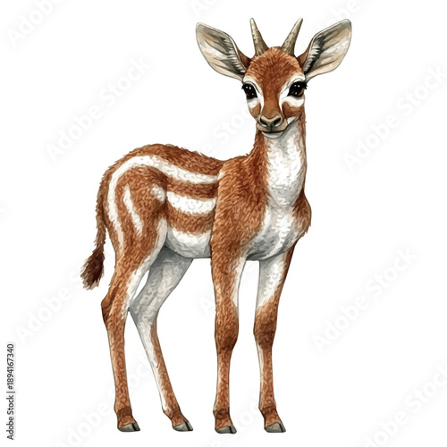 Billede på lærred Okapi, whimsical watercolor vector illustration with vibrant highlights and delicate strokes, isolated on a white background