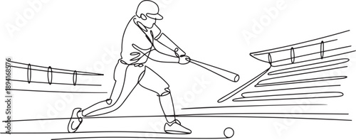 One continuous line drawing of young sporty man baseball player practice to hit the ball at stadium. Competitive sport concept. one line Icon drawing