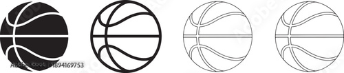 Four different styles of basketball icons in a row