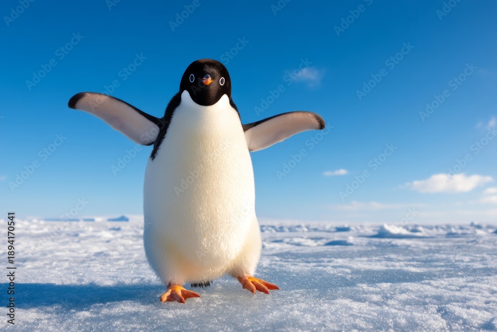 Fototapeta premium Penguin on Pristine Ice in Arctic Wilderness Scene