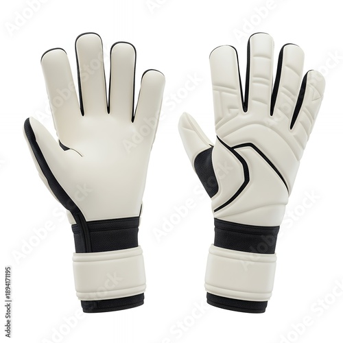 White and Black Professional Goalie Gloves with Contrast Piping and High-Grip Latex Palms, Pair of Football Goalkeeper Mitts on White