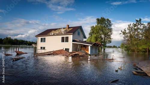 damaged house after the flood