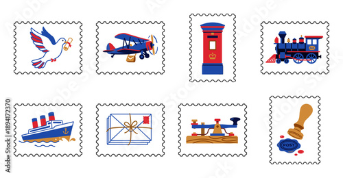 Minimalist Vintage Style Postal Communication Postage Stamp Set for Retro Mail and Logistics Design