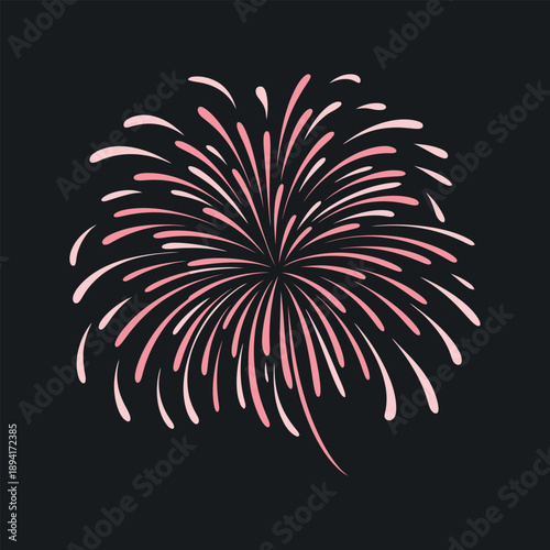 A vibrant pink and white firework burst against a dark solid black background