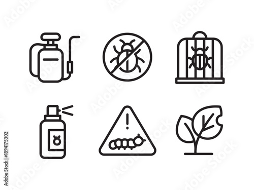 Pest control and garden protection line icon set
