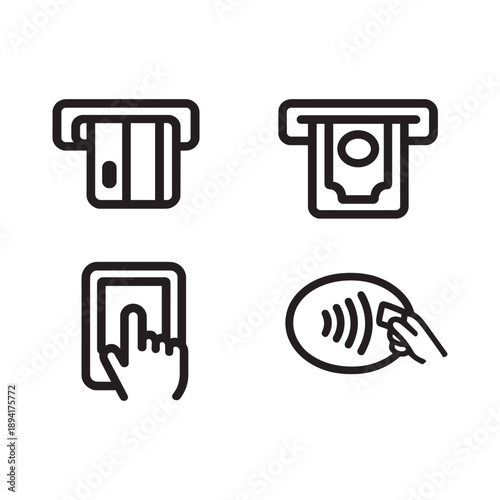 Contactless Payment and ATM Service Line Icons