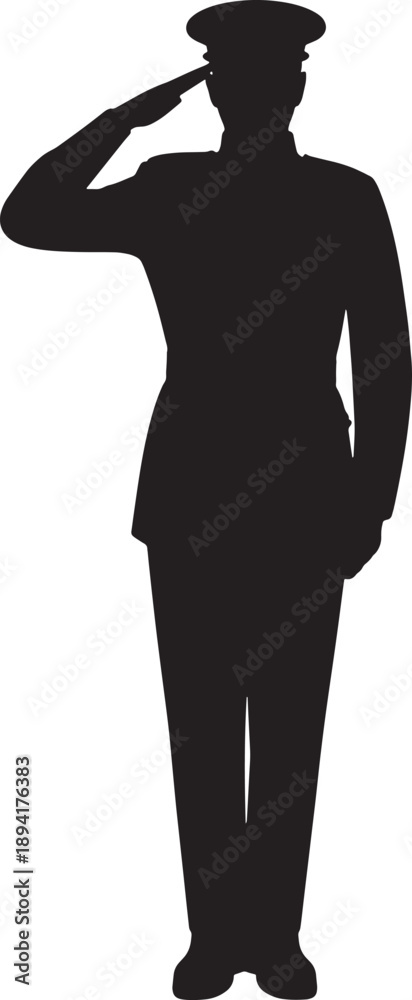 Fototapeta premium Silhouette of a soldier saluting with right hand up high