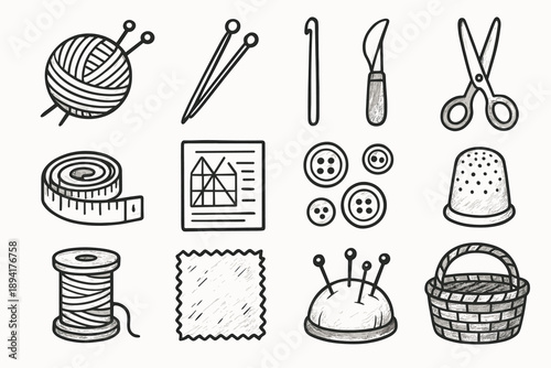 Buttons knitting icons sheet vector yarn pattern icon crochet basket spool kit
