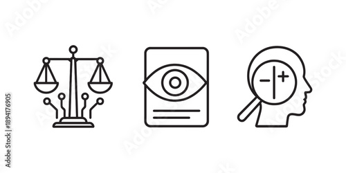 Artificial Intelligence Ethics and Digital Justice Icon Set