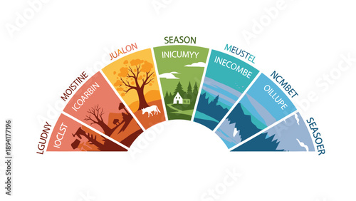Infographic illustrating the cycle of seasons with corresponding emotions and nature scenes in a colorful, circular graphic.