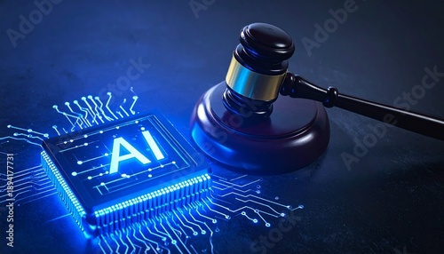 Gavel on an Artificial Intelligence Microchip Representing Legal Regulation and Ethics in 2026
