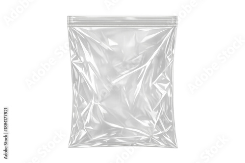 Clear plastic zipper bag mockup illustrating transparent packaging and storage, isolated on a transparent background