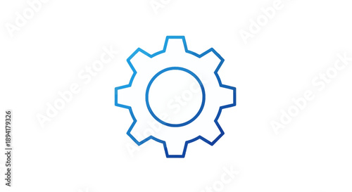 Abstract blue gradient gear icon on white background for settings and configurations
