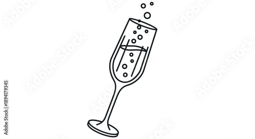 Elegant minimalist line art illustration featuring a champagne flute filled with sparkling liquid