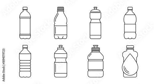 Collection of diverse plastic bottle outlines for hydration needs and eco consciousness design