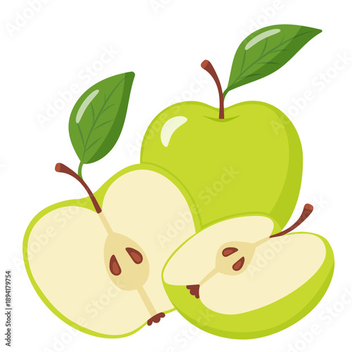 green apple with leaves