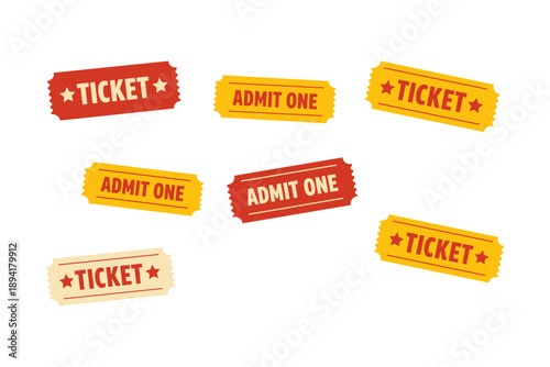 Admit one and ticket graphic collection on white background