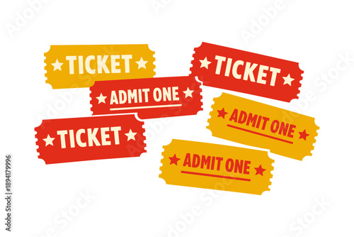 Colorful admit one tickets on white background