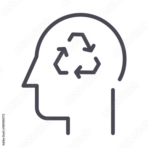 Circular Economy Mind Icon Vector editable Stroke