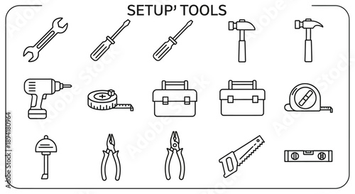 Essential handyman tools depicted in a clean line art style illustration for any repair or