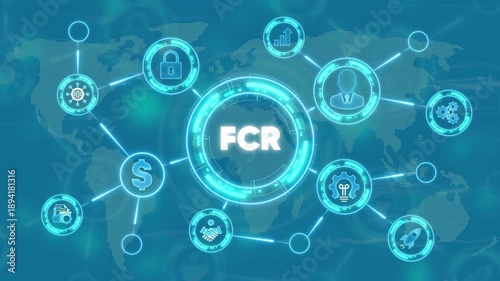 F C R First Call Resolution Business Concept with and Map Background customer service support