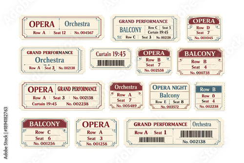 Vintage opera and orchestra tickets collection with seat numbers and row details