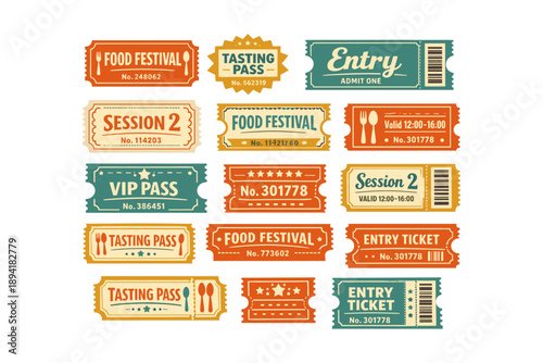 Vintage food festival entry and tasting pass tickets collection