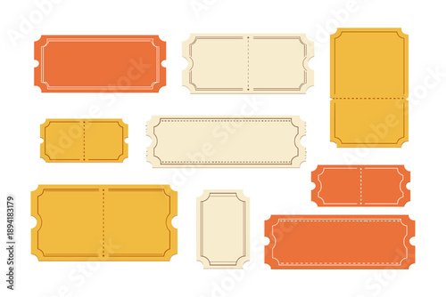 Vintage ticket stubs collection in orange and beige colors