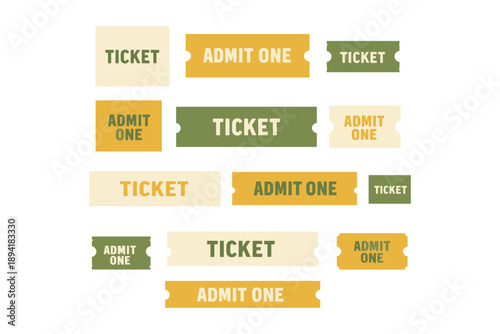 Collection of admit one green and yellow ticket designs