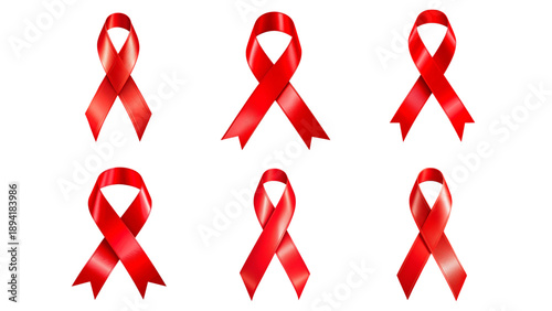 A red AIDS awareness ribbon vector icon isolated on white serves as a symbolic sign of health support, charity, and hope for those fighting HIV or chronic disease