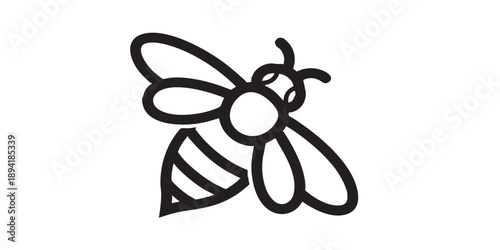 Honey bee vector icon, black and white design, minimal outline style, simple insect and nature symbol, isolated on transparent background