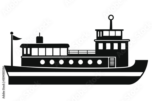 barge silhouette line art vector illustration with a white background