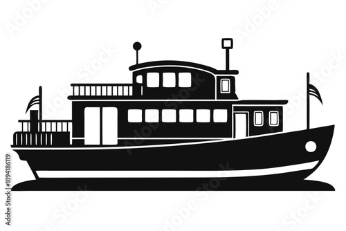barge silhouette line art vector illustration with a white background