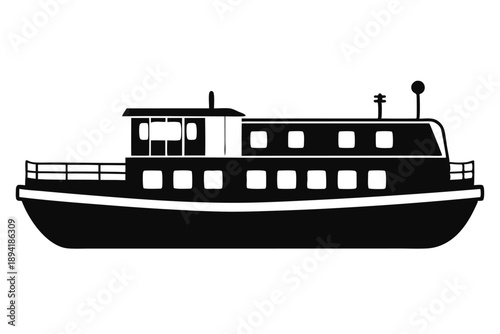 barge silhouette line art vector illustration with a white background
