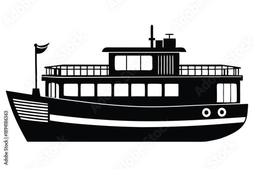 barge silhouette line art vector illustration with a white background