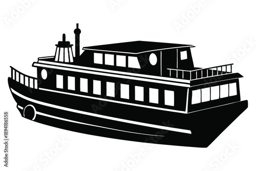 barge silhouette line art vector illustration with a white background