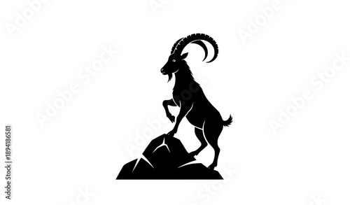 Agile goat silhouette vector climbing rock isolated on white background for wildlife design