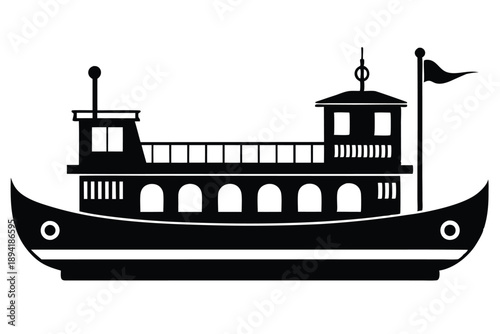 barge silhouette line art vector illustration with a white background